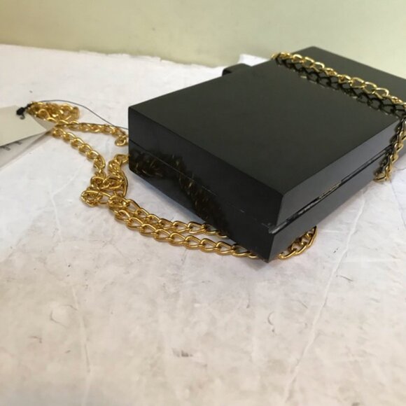 Lulu NYC NEW Zebra Acrylic Box Clutch Glitter Crossbody Shoulder Bag Gold Black - Picture 16 of 16